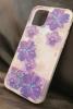 Луксозен гръб 3D Water Case за Apple iPhone 12 /12 Pro 6.1'' - течен гръб с брокат / огледален с лилави цветя