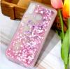 Луксозен твърд гръб 3D Water Case за Huawei Honor 20e - прозрачен / течен гръб с брокат / сърца / розов