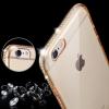 Луксозен силиконов калъф / гръб / TPU UYITLO с камъни за Apple iPhone 6 / iPhone 6S - прозрачен с златист кант