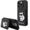 Оригинален / калъф / кейс Karl Lagerfeld Saffiano Cardslots and Stand Monogram Choupette за iPhone 15 Pro Max (6.7) - черен