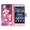 Кожен калъф flip тефтер със стойка за Huawei Ascend P8 Lite / Huawei P8 Lite - лилаво и розово със сърца