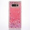 Луксозен твърд гръб 3D Water Case за Samsung Galaxy S10e - прозрачен / течен гръб с брокат / сърца / розов