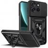 Удароустойчив гръб TPU кейс Slide Camera Case Magnetic Finger Ring Car Holder за Motorola Moto G75 - черен