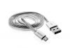 USB кабел REMAX за Apple iPhone 5 / iPhone 5S / iPhone 6 / iPhone 6S / iPhone 6 plus / iPod Touch 5 / iPhone 5C / iPod Nano 7 - сребрист / плетен