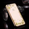 Луксозен силиконов калъф / гръб / TPU с камъни за Apple iPhone 6 Plus / iPhone 6S Plus - жълти цветя / златист кант