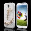 Луксозен твърд гръб / капак / 3D с камъни за Samsung Galaxy S4 I9500 / Samsung S4 I9505 / Samsung S4 i9515 - прозрачен / бели цветя / фея