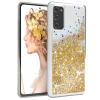 Луксозен гръб 3D Water Case за Samsung Galaxy A71 - прозрачен / течен гръб златист брокат