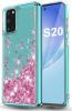 Луксозен твърд гръб 3D Water Case за Samsung Galaxy S20 Plus - прозрачен / течен гръб с брокат / сърца / розов