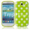 Силиконов калъф / гръб / TPU за Samsung Galaxy S3 I9300 / SIII I9300 - зелен с бели точки