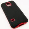 Силиконов калъф / гръб / ТПУ за Samsung Galaxy S5 Mini G800 - черен с червен кант / Grid