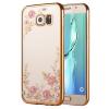 Луксозен силиконов калъф / гръб / TPU с камъни за Samsung Galaxy S6 G920 - розови цветя / златист кант
