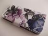 Кожен калъф Flip тефтер със стойка за Apple iPhone 5 / iPhone 5S - бял / лилави цветя 1