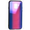 Луксозен стъклен твърд гръб Vennus за Samsung Galaxy A6 2018 - преливащ / синьо и розово