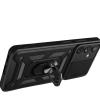 Удароустойчив гръб TPU кейс Slide Camera Case Magnetic Finger Ring Car Holder за Samsung Galaxy S25 FE - черен