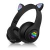 Стерео LED слушалки Bluetooth Cat Ear / Wireless Headphones / безжични LED слушалки Cat Ear P33M - черни / котешки лапички