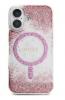 Оригинален калъф / гръб / GUESS Bottom Glitter с безжично зареждане MagSafe кейс за Apple iPhone 16 (6.1) - розов брокат