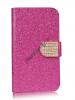 Луксозен кожен калъф Flip тефтер с камъни и стойка за Huawei P9 Lite - розов / блестящ