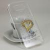 Луксозен твърд гръб с камъни за LG G5 - прозрачен / сърце