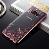 Луксозен силиконов калъф / гръб / TPU с камъни за Samsung Galaxy S8 G950 - прозрачен / розови цветя / Rose Gold кант