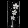 Луксозен твърд гръб / капак / 3D с камъни за Sony Xperia Z3 - прозрачен / бели цветя