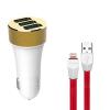 Оригинален USB кабел LDNIO C50 Car Charger 12V / 3 USB порта и Micro USB кабел 5.1A за Apple iPhone 5 / iPhone 5S / iPhone SE / iPhone 6 / iPhone 6 Plus - бяло / червено