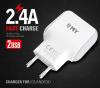 Универсално зарядно устройство / Fast Charge EMY MY-220 220V с 2 USB порта и Micro USB кабел 2.4А за Samsung , Apple , LG , HTC , Sony, Nokia, Huawei , ZTE, BlackBerry и др. - бяло