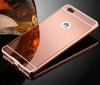 Луксозен алуминиев бъмпер с твърд гръб за Huawei Ascend P8 Lite / Huawei P8 Lite - Rose Gold / огледален